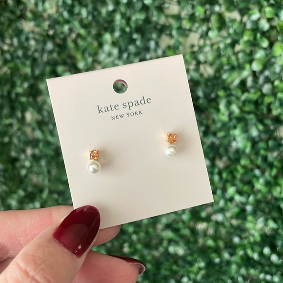 Kate Spade Champagne & Pearl Stud Earrings - Picture 3 of 4